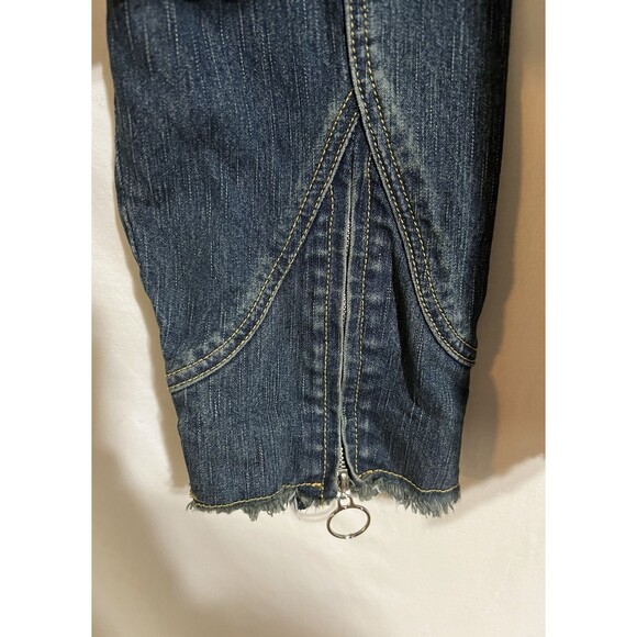 Ashley Stuart denim jacket raw hem rocker rockabilly biker Distressed Festival C - Picture 6 of 8